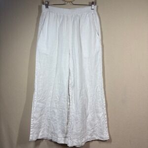 River + Sky Womens Wide Leg Linen Pants Large White Lagenlook Coastal Beachy